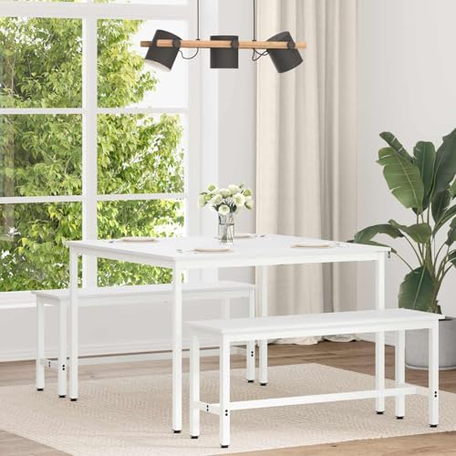 YuuSsea Mesa de comedor blanca 110 x 110 x 75 cm, madera de pino maciza, mesa de cocina cuadrada con patas de metal, mesa de comedor moderna para 4 personas, fácil de limpiar