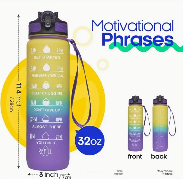 Gradient Motivational Water Bottle with Time Marker - Image 2