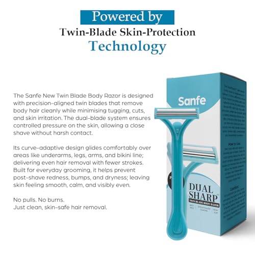 Image of Sanfe Dual Sharp Twin Blade Body Razors for Women - Pack of 5 | Lightweight & Disposable | Smooth Comfortable Shave | Dual Blade Technology for all skin types