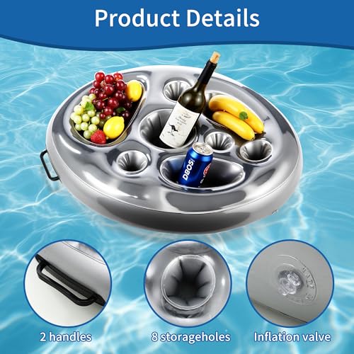Porte-Gobelet Gonflable Flottant 2 en 1-8 Trous Porte-Gobelet de Piscine Gonflable pour Les Fêtes de Piscine D'été Floating Bar – Image 4