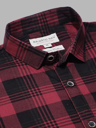 Image of Majestic Man Comfort Cotton Slim Fit Checked Casual Shirt for Men
