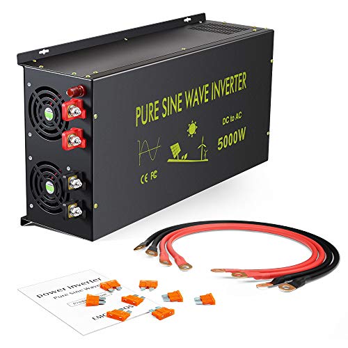 Reliable 5000W Continuous Power Heavy Duty Pure Sine Wave Power Inverter DC 12V to AC 110V 120V with 4 AC Outlets 41Amps Hardwire Terminal and LED Display for RV Car Solar System Emergency