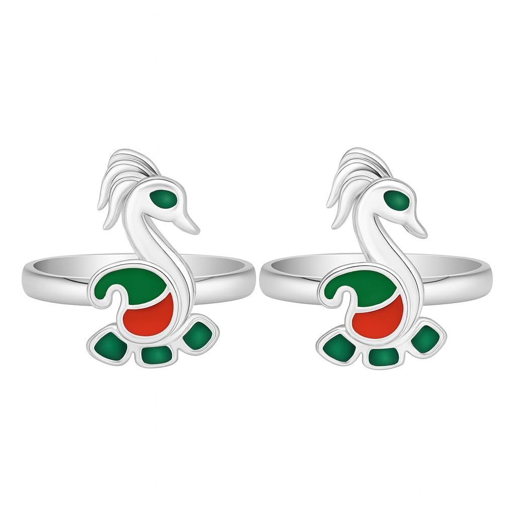 lbv 925 Sterling Silver Peacock Toe Rings for Women with Red Green Enamel Design | Adjustable and comfortable Boho Toe Ring | Ethnic & Casual Wear Feet Jewellery-picture-11