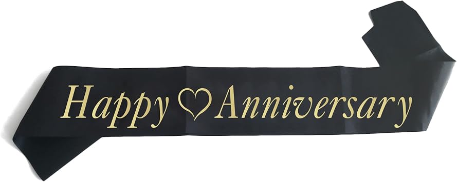 Joyiou Happy Anniversary Sash, Perfect for Wedding Anniversary Celebration Party Supplies Gift Decors, Soft Black Sash with Vivid Loving Heart Pattern, Wedding Anniversary Favors for Husband Wife