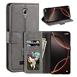 UOGNADGD Leder-Flip-Hülle Kompatibel mit Lenovo A2010 Geldbörsen-Hülle mit Kartenfächern, Magnetverschluss, Kickstand, RFID Stoßfest (Grau)
