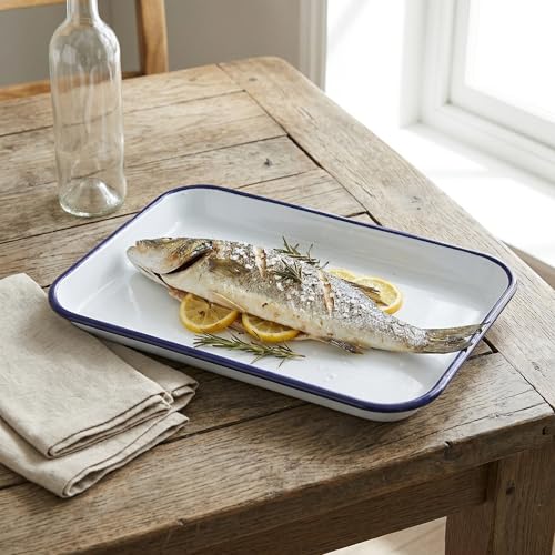 Bandeja Rectangular de Esmalte Blanco para Horno Set de 2 Piezas 5