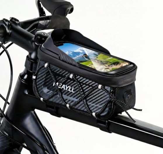 Meayll Fahrradtasche Rahmen, Wasserdicht Rahmentasche Fahrrad (1,6L) | [Großes Fassungsvermögen] Oberrohrtasche Fahrrad Klettverschluss, Touchscreen & Schnellspanner, Für MTB, Gravelbike, Rennrad