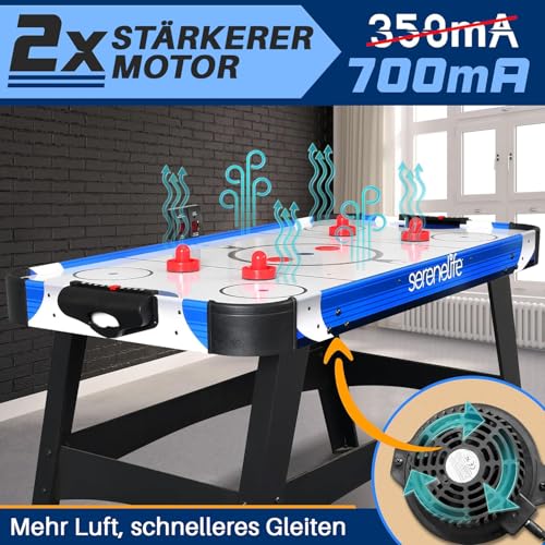 SereneLife Airhockey Tisch mit Luft – Air Hockey Spieltisch ideal als Gamer Tisch – Tischhockey für lustige Tischspiele mit Airhockey Pucks & Schieber – Robuste Air Hockey Tische Kinder & Erwachsene