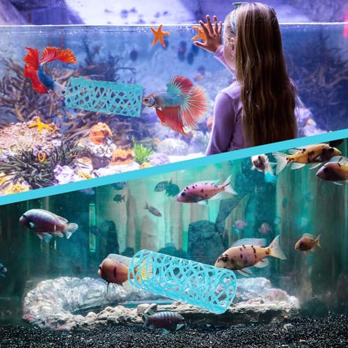 Image of 2Pcs Betta Fish Tank Accessories, Betta Tunnel & Hammock Aquarium Hideout, Bettas Fish Toys with Suction Cups Perfect for Hideout and Play Area, 3.9x2 Inch Platform, 3.9x1.6 Inch Tunnel(Blue)