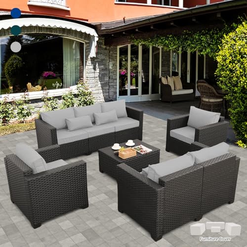 Rattaner 5-Piece Patio Furniture Sofa Set Outdoor Wicker Sectional Couch with Storage Table Non-Slip...