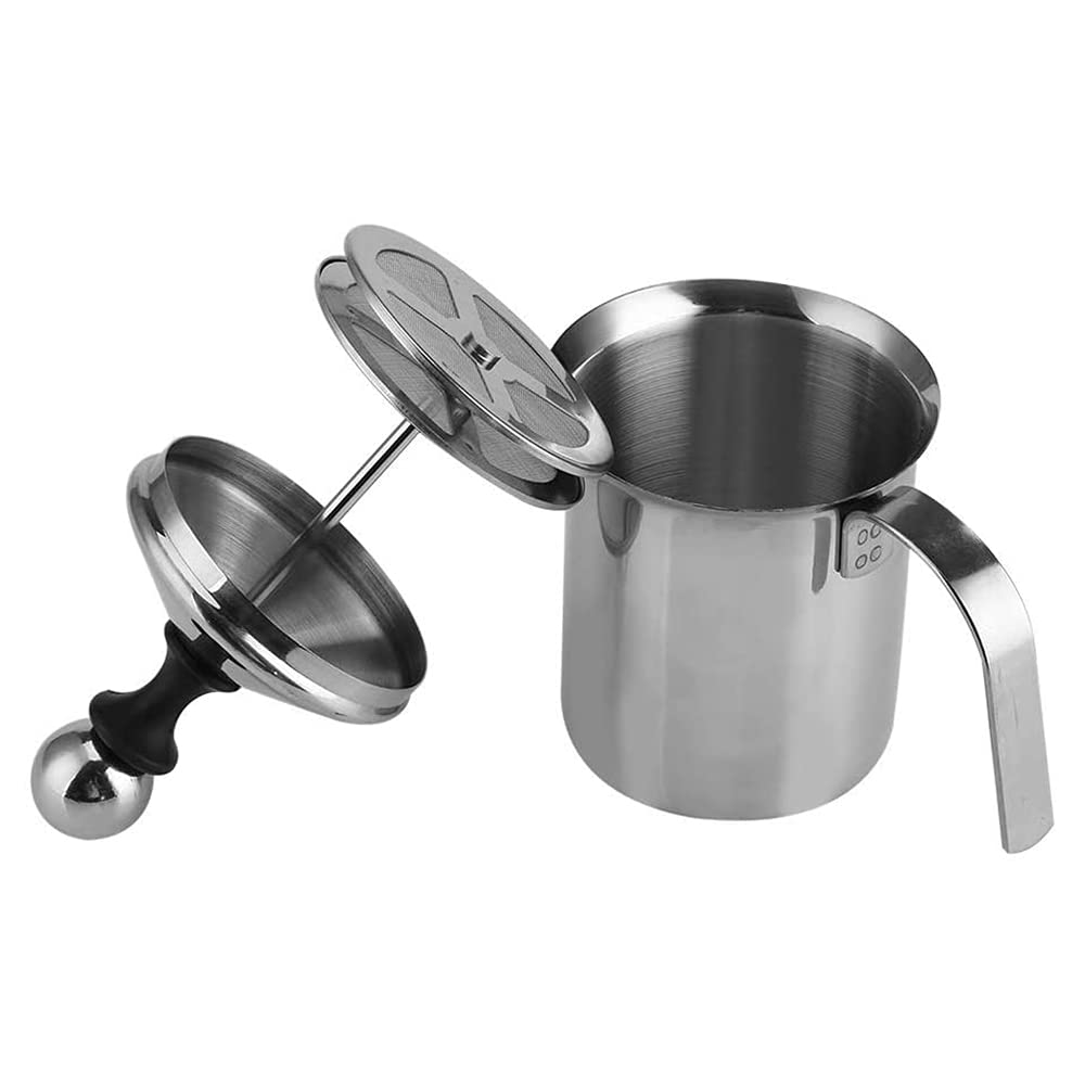 ANCLLO Manual Milk Frother, Stainless Steel Hand Pump Milk Foamer, Double-Layered Handheld Milk Frothing Pitchers,Manual Operated Milk Foam Maker for Cappuccions and Coffee Latte(800ml)