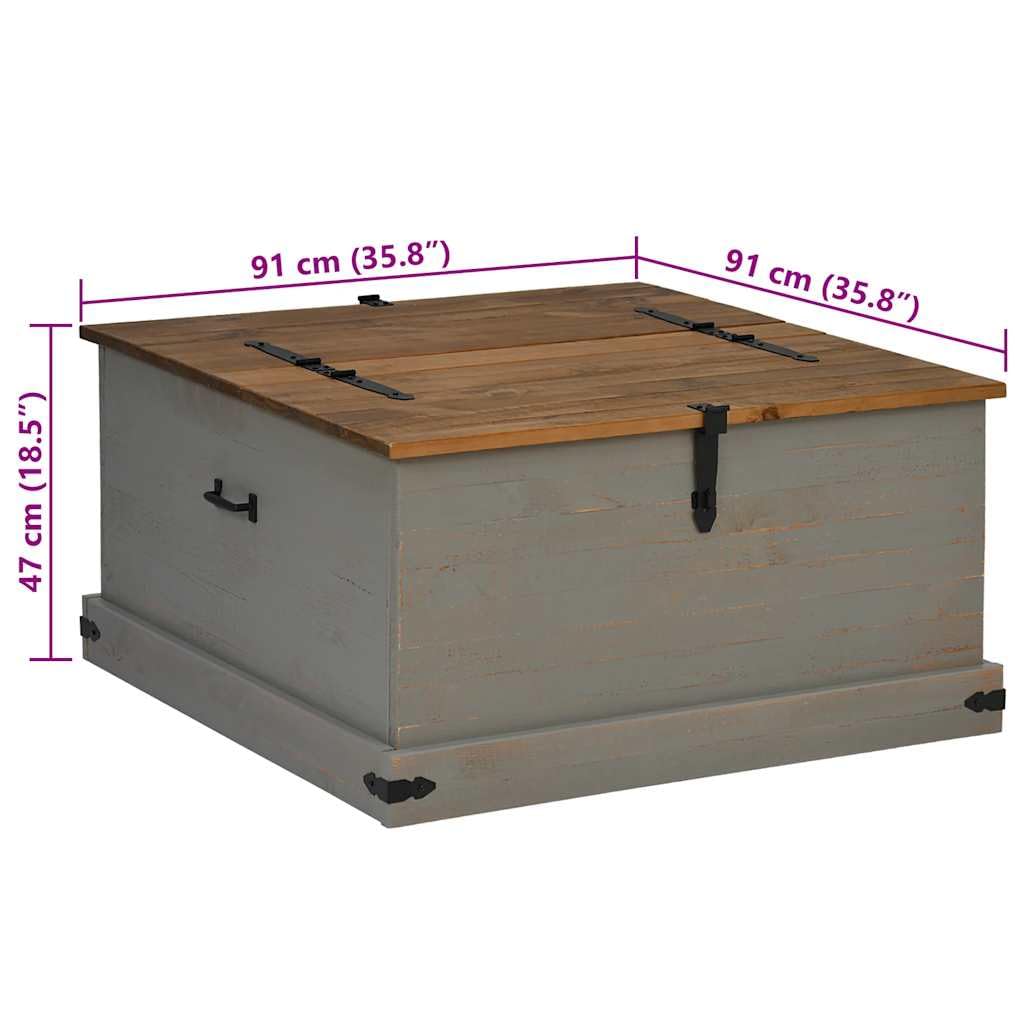 Baúl HALDEN gris 91 x 91 x 47 cm, madera maciza de pino, doble cofre con asas de metal, baúl de almacenamiento con mucho espacio para ropa y decoración, también utilizable como mesa de café