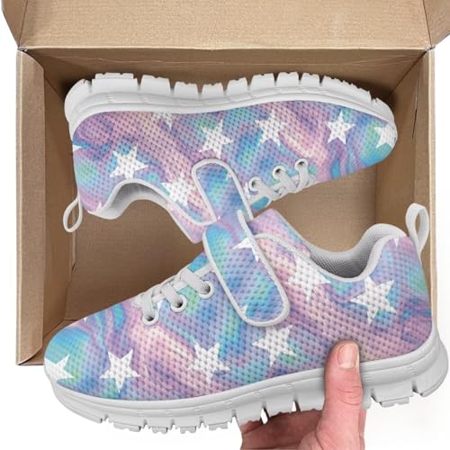 Unisex-Child White Boys Girls Shoes Antiskid Tennis Sneakers Outdoor Casual Kids Shoes Running Shoes(Little Kid/Big Kid) Star Colorful Marble Pattern（White Sole）2