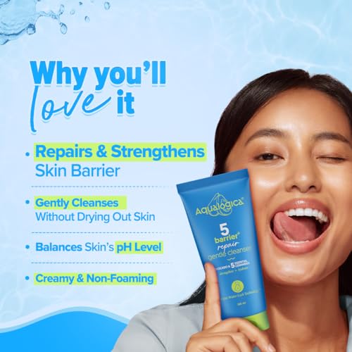 Image of Aqualogica 5 Barrier+Repair Gentle Face Cleanser With Avocado&5 Essential Ceramides-100Ml| Dry To Normal,Sensitive Skin|Strengthens Skin Barrier|Non-Oil Stripping|Gently Cleanses&Hydrates|Men&Women