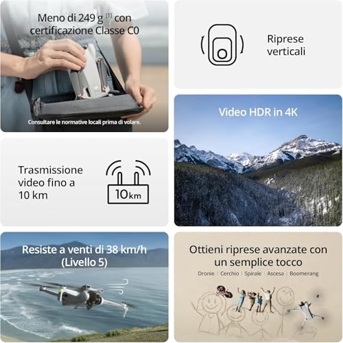 Mini 3 (con RC) Bundle– Mini Drone con Fotocamera Leggero e Pieghevole con Video in 4K HDR, Autonomia di 38 Minuti, C0 (Lettore di schede + scheda di memoria + spina) - Gadget - Immagine 1