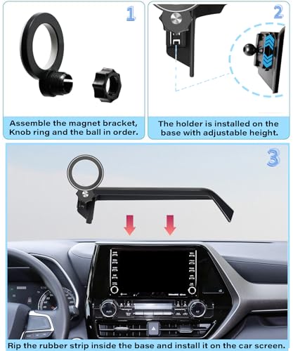 Image of Car Phone Holder for 2020-2025 Toyota Highlander Accessories Apply to 8 Inch Touch Screen Fixed Clip Magnetic Cell Phone Mount Hands-Free 360 Degree Rotation