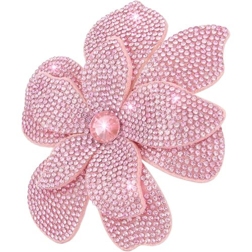 Merdia 3.74 Inches Rhinestone Camellia Flower Brooch Pins & Hair Clips for Women Elegant Created Crystal Lapel Pin Brooches Wedding Party Pink