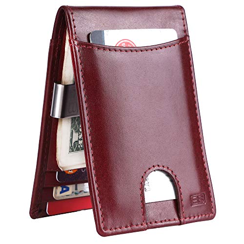 Image of Brooklyn Bridge Genuine Leather Money Clip Wallet for Men VT Blood Red - Premium Slim RFID Protected Wallet with Cash Clip & Multiple Card Slots, Stylish Front Pocket Design, Gift for Men