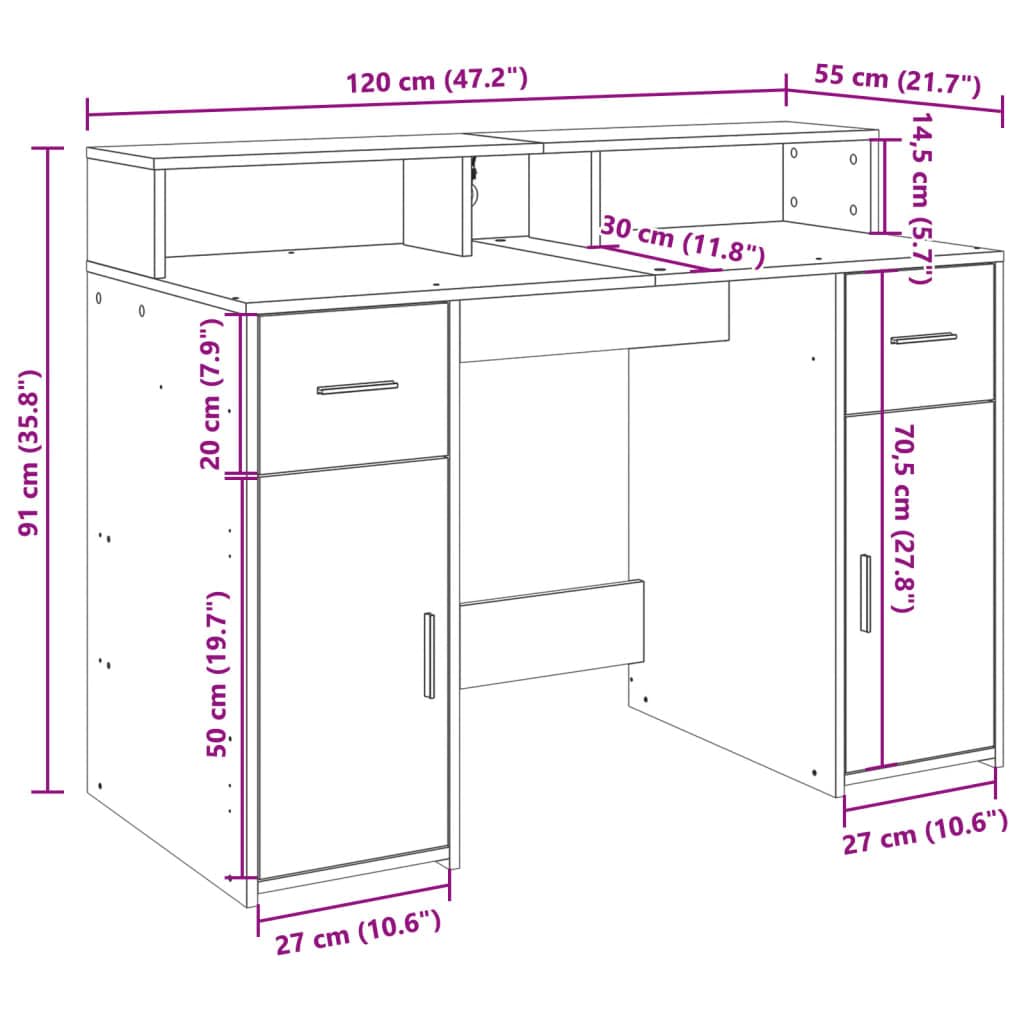 vidaXL LED-Schreibtisch Betongrau 120x55x91 cm Holzwerkstoff