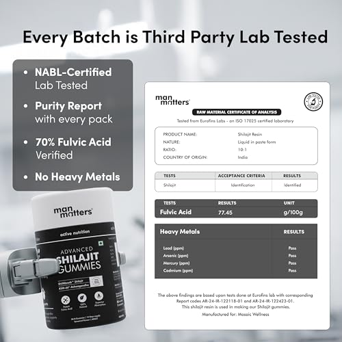 Image of Man Matters Pure Shilajit /Shilajeet Gummies Advanced with Lab-Tested Fulvic Acid & KSM 66 Ashwagandha | Boosts Fitness, Helps Manage Stress & Improves Energy Levels | Pack of 30