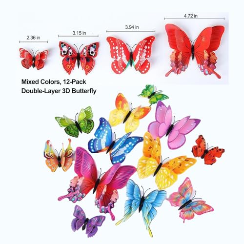 12 adhesivos de pared mariposas 3D miniatura 3