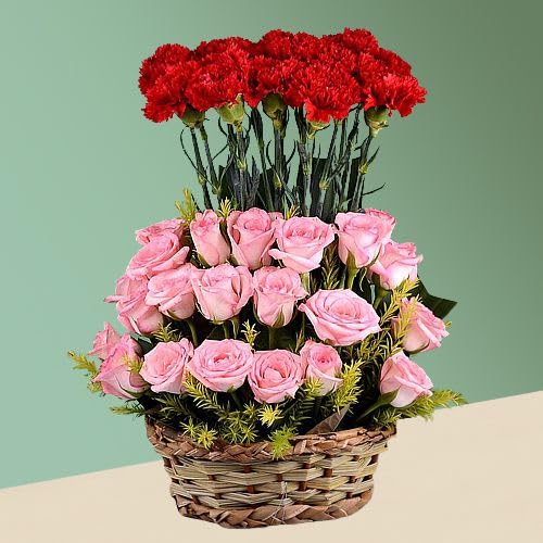 IFG's Beautiful Basket Arrangement of Pink and Red Carnation, Roses, 36 pcs Fresh Flowers - Same Day Delivery-image-47