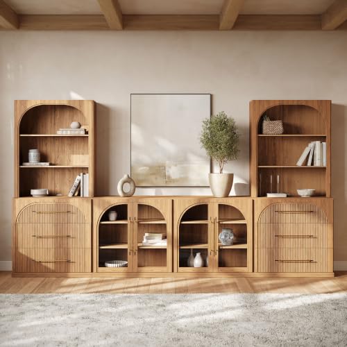 Image of BELLEZE Jagger 130 inch Wall Unit 6-Piece Modular TV Stand - Camel