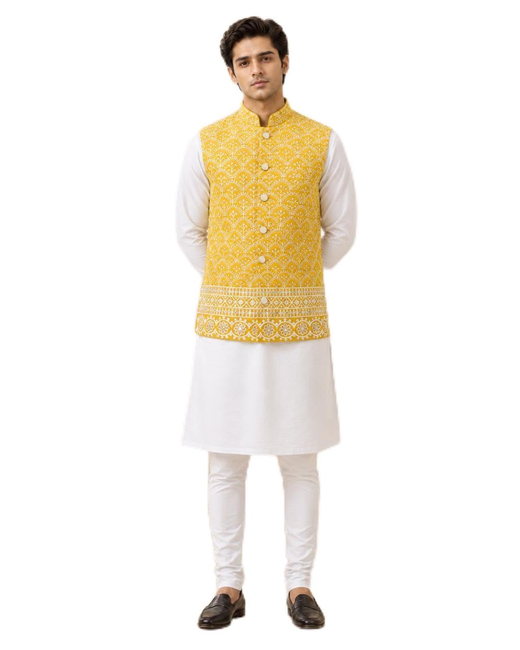 Men's Ethnic Wear Modi Jacket Yellow Embroidered-picture-38