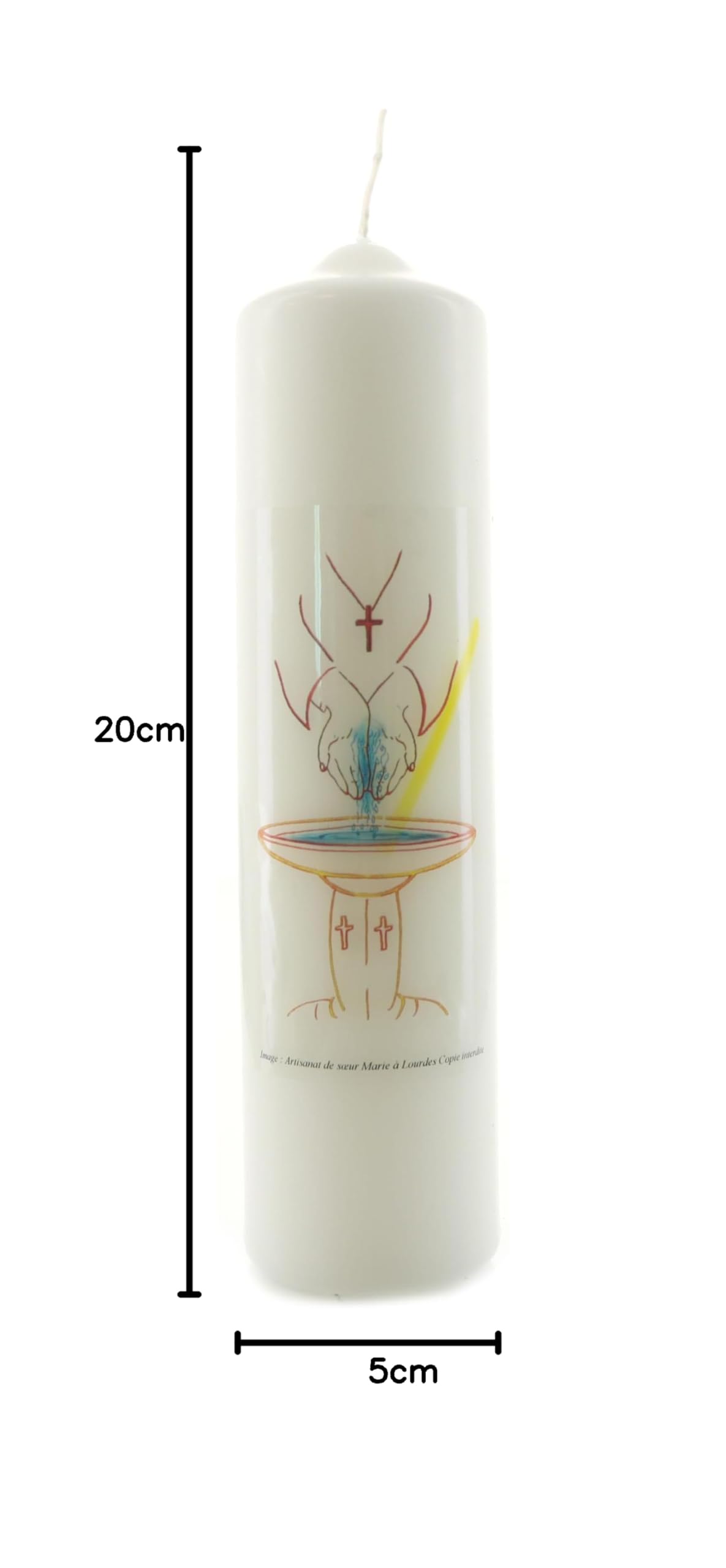 Bougie blanche de baptême décorée 5x20cm - Bougie de dévotion - Culte Chrétien en Cire végétale