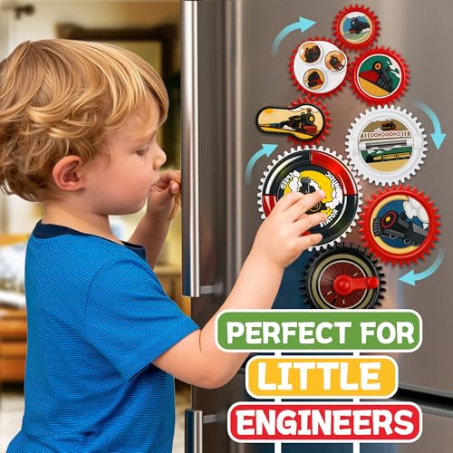 Image of Magnetic Gears Toy Set 8 PCS, Gear Toys for Toddlers 1-3 with Music & Light, Educational STEM Learning Fun Fridge Magnets for Kids, Toddler Electric Spinner Toys Gift for Boys Girls