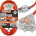 Kasonic 50 Feet 3 Outlet 12/3 SJTW Outdoor Extension Cord - UL Listed; 15Amp 125V 1875 Watts; Heavy Duty; Red Glow Indicates; Power-On Series (Orange)