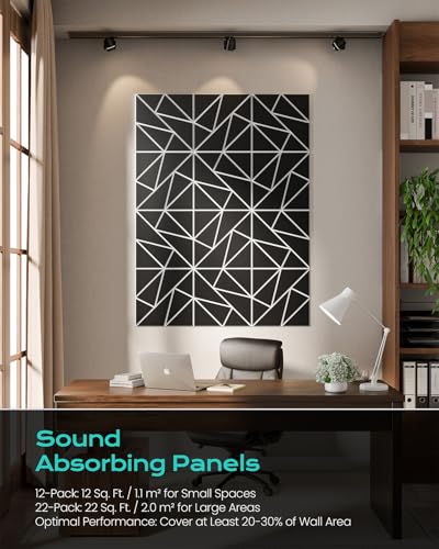 Image of 18-Pack Felt Acoustic Panels,12 inchx12 inchx0.4 inch Soundproof Wall Panels, Peel & Stick Sound Proof Foam Panels for Walls, Geometric Noise Reduction Panels for Home Office,Studio (Black on White)