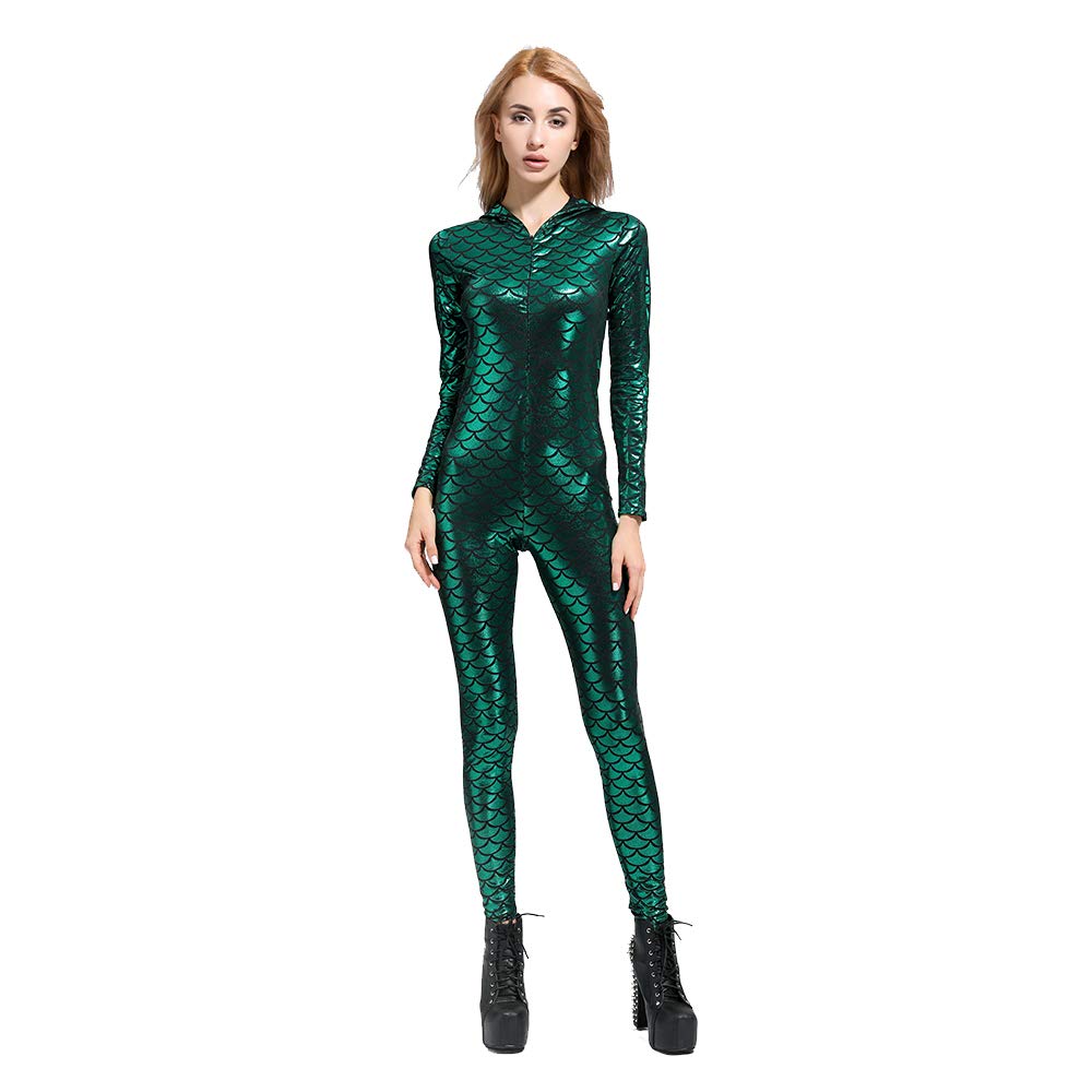 Women's Sexy Metallic Fish Scale Mermaid Bodysuit Shiny Unitard Costumes(green,M)