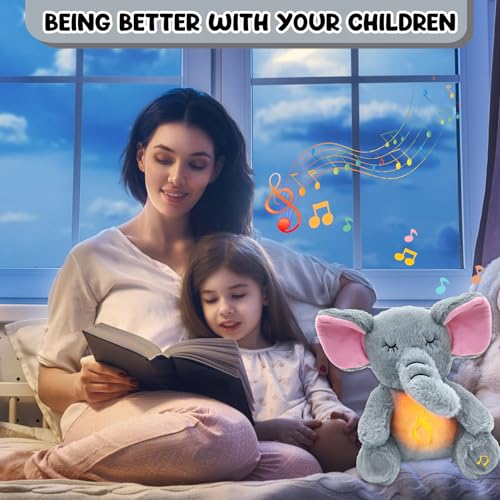 TOPJOWGA Caja Musical de Peluche, Elefante Juguete para Bebé, Peluche para Dormir, con Respiración, Luces y Sonidos Relajantes, Relajantes para Niños y Bebés - imagen 6
