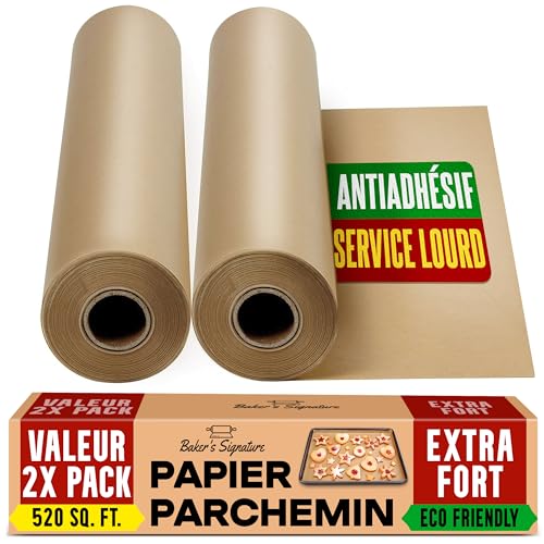 Papier Cuisson rouleau Non Blanchi - Lot de 2 Papier Sulfurisé de 38cmx64m avec Coupeur - Papier de Cuisson Antiadhésif pour la Cuisine, le Grill la Vapeur...