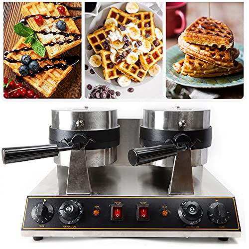 Electric Dual Head Round Waffle Maker Machine 1500W Independent Control 110V Double-head Rotating Belgian Waffle Maker Kitchen Nonstick Breakfast Machine