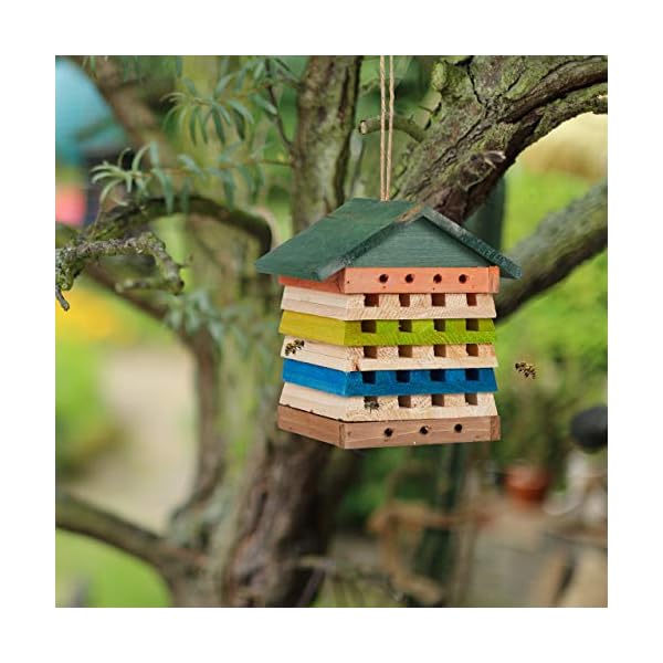 Relaxdays Insektenhotel, Wildbienen & Wespen, Nisthilfe m. Dach, Garten, Balkon, Bienenhotel HBT 19,5 x 18 x 14 cm, bunt – Bild 3