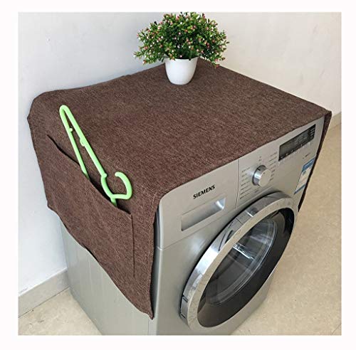 YMYP08 Washing Machine Cover Dustproof Waterproof Cover Cotton And Linen Simple With Storage Bag Interior Decoration Cover (Color : Black)