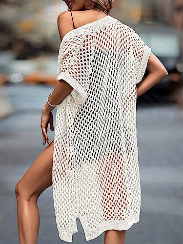 Image of SweatyRocks Women's Short Sleeve Open Front Long Cardigan Hollow Out Knit Loose Sweater Coat