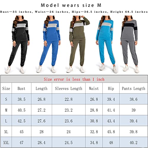 Gigomai Women's Two Piece Tracksuit Color Block Crewneck Long Sleeve Pullover Long Sweatpants Sport Outfits Sets #TOP5