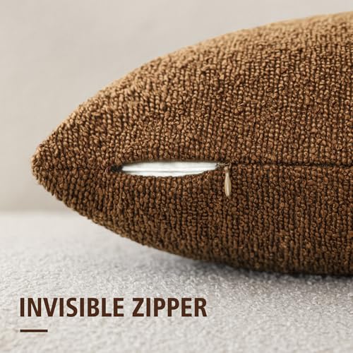 Foindtower Decorative Textured Boucle Throw Pillow Covers Accent Solid Pillow Cases Neutral Soft Cozy Couch Cushion Case for Chair Sofa Bedroom Living Room Home Decor 24x24 Inch,1PC,Hazel Brown - Image 2