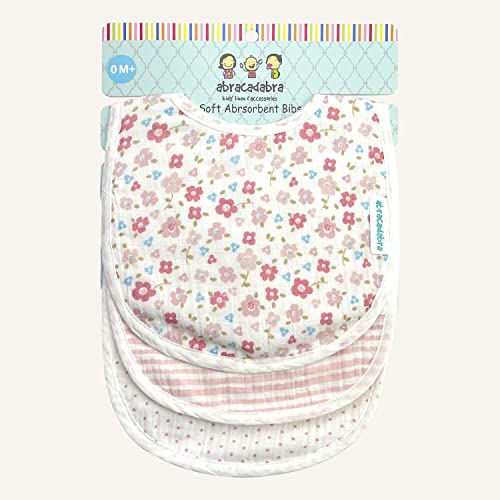 Image of abracadabra Muslin Bibs with Adjustable Snap Button Closure, Super Absorbent, Soft, Comfortable & Lightweight, Set of 3 - Vintage Floral