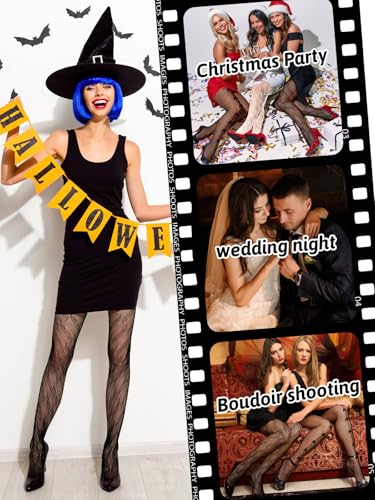 Image of 4 Pairs Tights Fishnet Stockings Floral Pantyhose Stockings Leggings Lace Tights for Women Girls Halloween