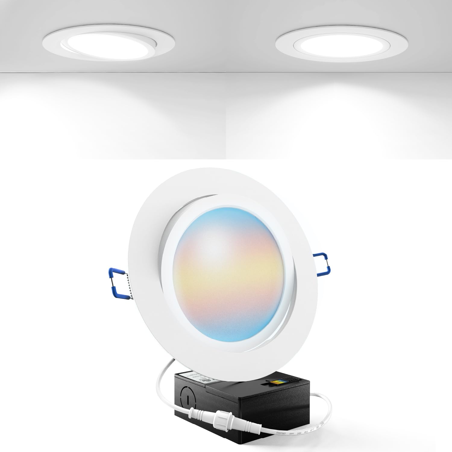 Sunco Adjustable Recessed Lighting LED, Gimbal Lights 6 Inch Directional Eyeball Canless, Selectable CCT 2700K/3000K/4000K/5000K/6000K, Dimmable, 12W,
