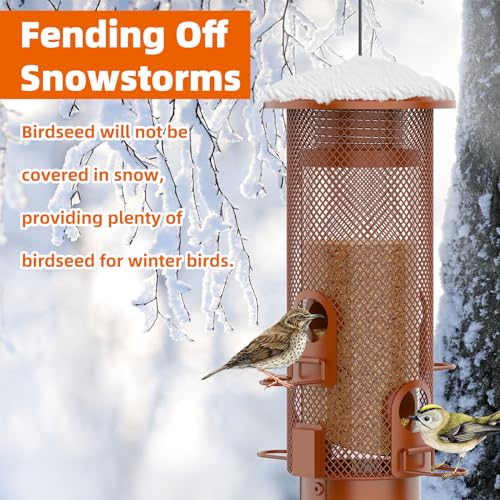 Image of Metal Squirrel Proof Bird Feeder,Bird Feeders for Outdoors,Weight Activated Squirrel Proof Wild Bird Feeders with Finch Cardinal Chickadee,Large Capacity,Weatherproof and Durable,Reddish Brown