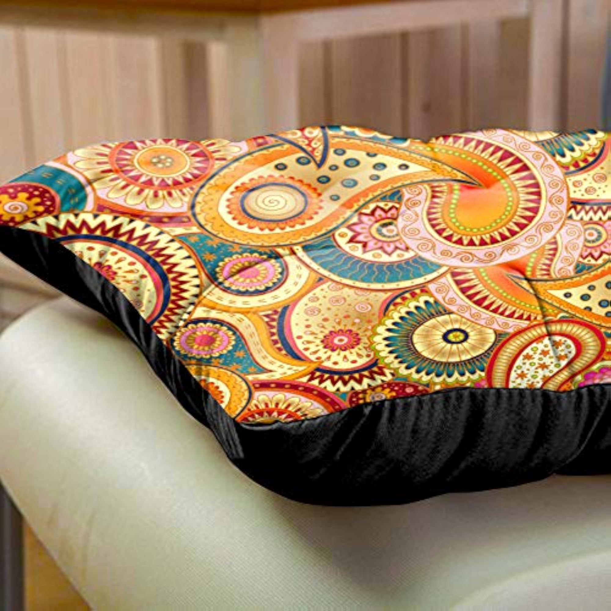 Flower Printed Square Chair Pads, Large Cushion for Dining