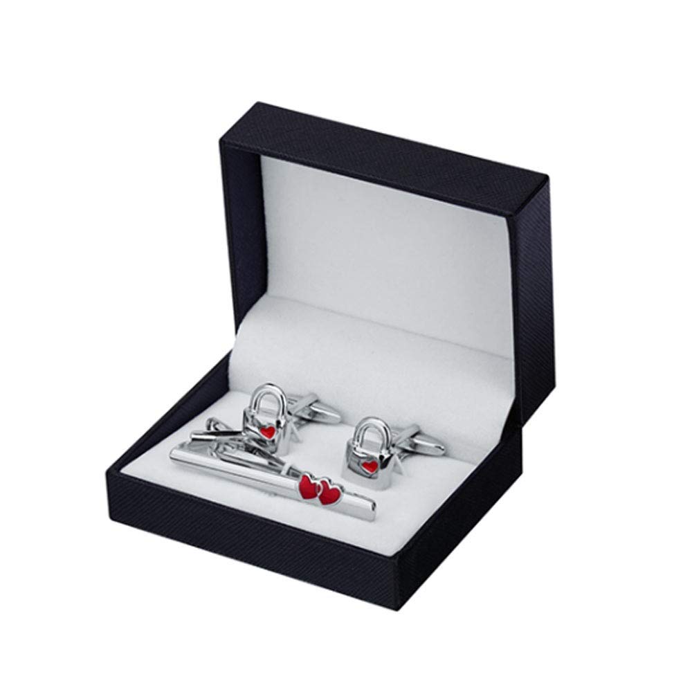 Pince à Cravate, Boutons de Manchette, Ensemble de Pinces à Cravate, Mode Romantique, Forme d'amour Rouge, Accessoires pour vêtements pour Hommes