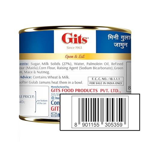 Image of Gits MiNi Gulab Jamun Open & Eat Tin 225 gms | 8 pieces | Small Pack | Quick Sweet Cravings (Pack of 2)