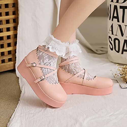 Mary Jane Shoes for Girls School Uniform Leisure Shoe Girls Low Heel Dress Shoes (Color : Pink, Size : 5.5 US)3