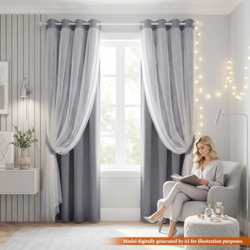 Image of MYSKY HOME Grey Blackout Curtains for Kids Bedroom 84 Inches Long,2 Panels